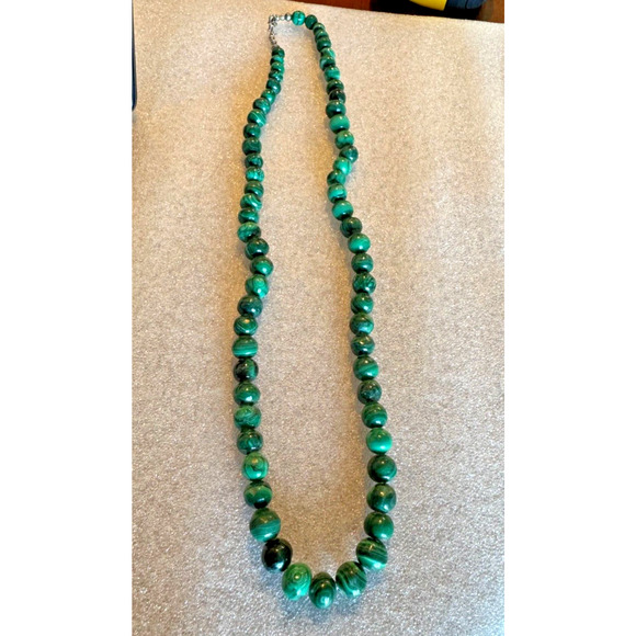 Authentic Malachite Graduated Beaded Necklace Green 24" Heavy - Picture 1 of 7